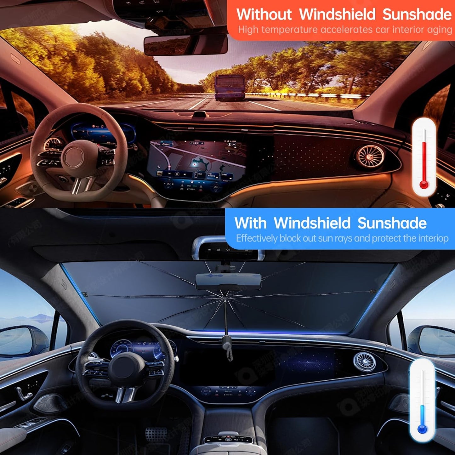 Foldable UV-Blocking Windshield Sun Shade Umbrella