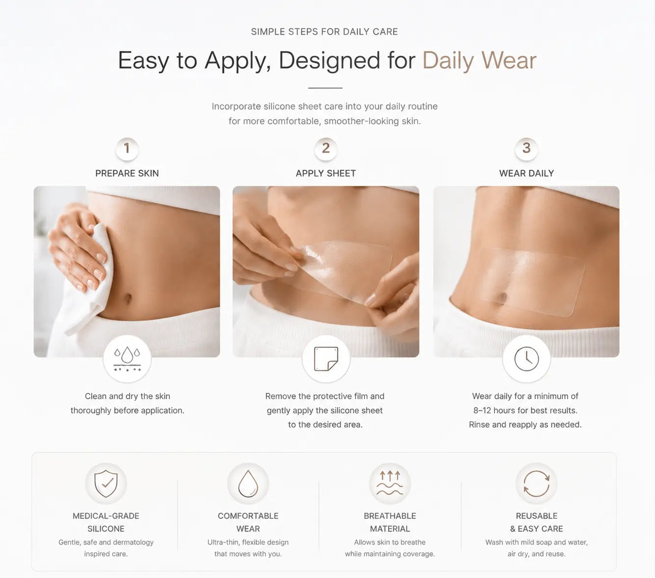 Completely upgraded - Silicone Scar Appearance Care Sheets