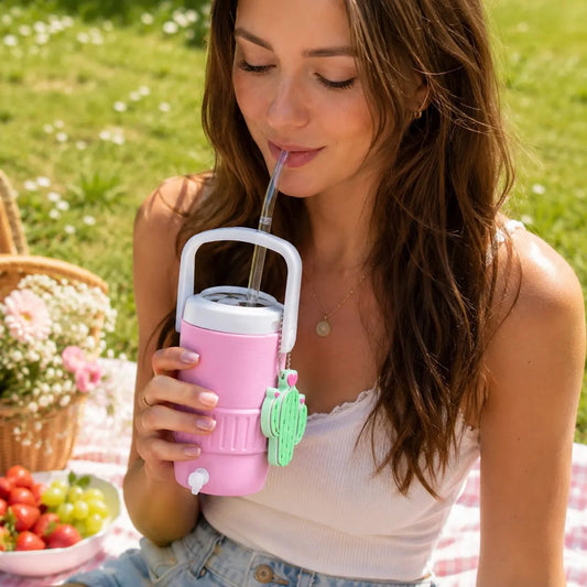 💖 Cute 12oz Can Holder with Straw Lid & Cactus Tab Opener